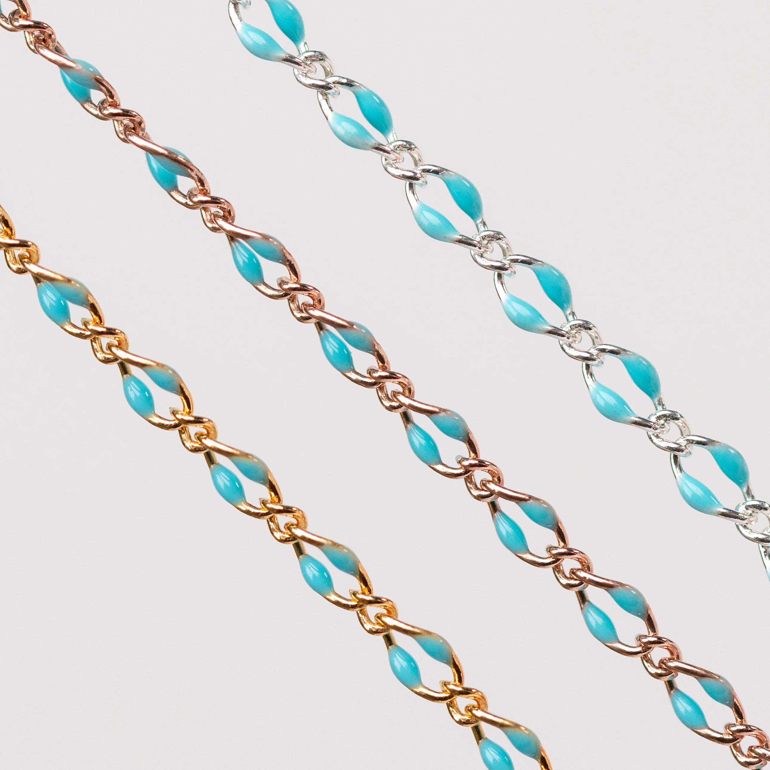 Jasmine Permanent Jewelry Chain, Figaro Design with Enamel Beads, Available in Silver and Gold Options - Image 3