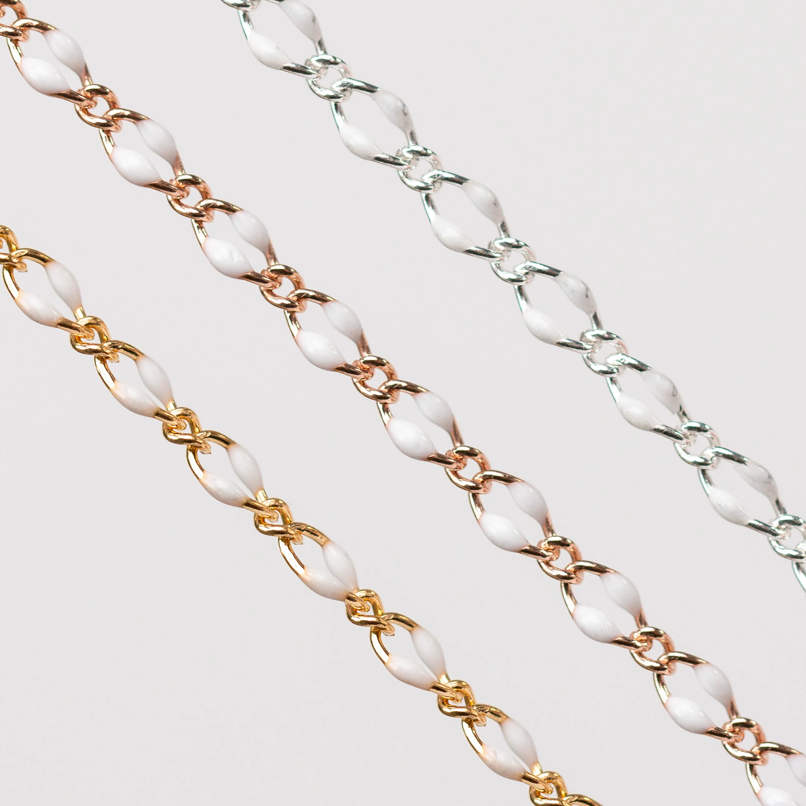 Jasmine Permanent Jewelry Chain, Figaro Design with Enamel Beads, Available in Silver and Gold Options - Image 5