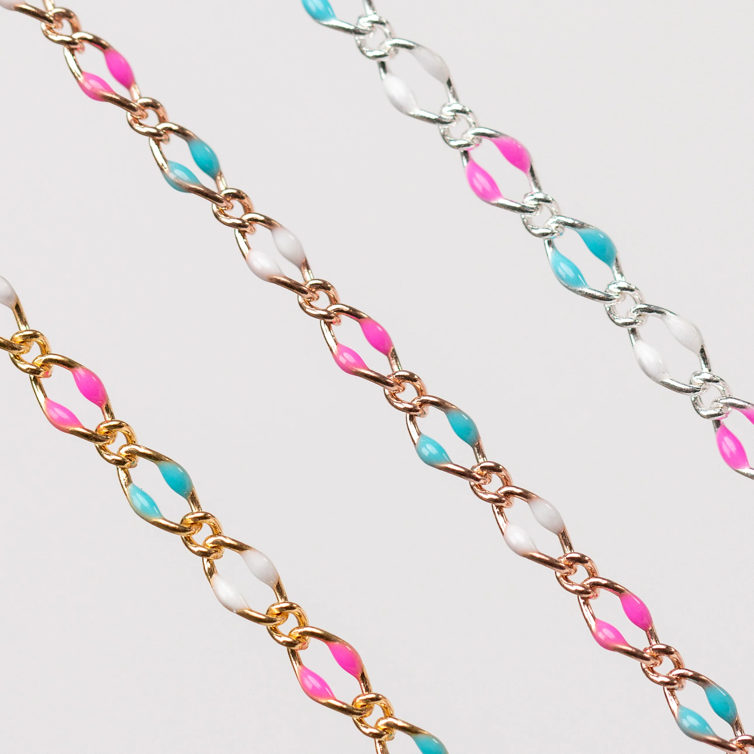 Jasmine Permanent Jewelry Chain, Figaro Design with Enamel Beads, Available in Silver and Gold Options - Image 6