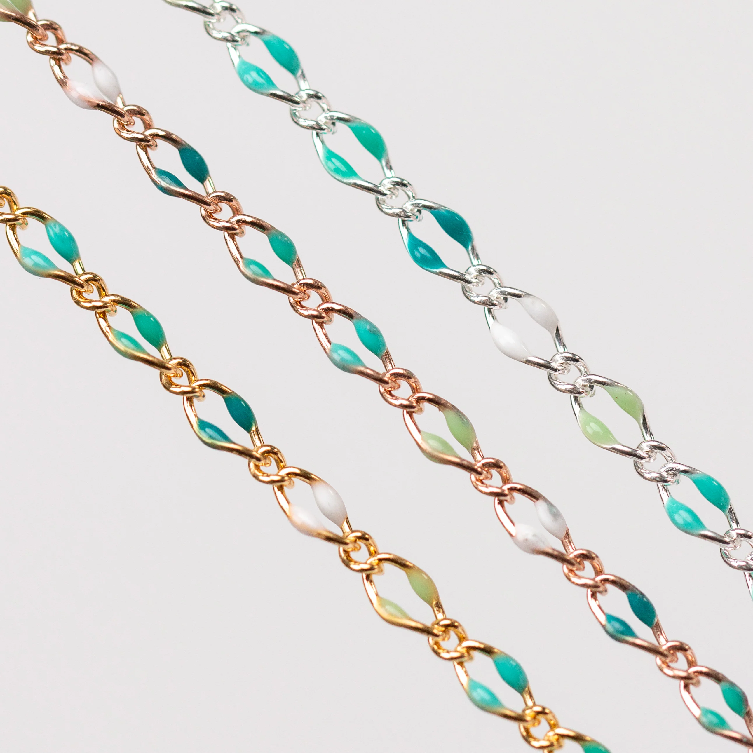 Jasmine Permanent Jewelry Chain, Figaro Design with Enamel Beads, Available in Silver and Gold Options - Image 8